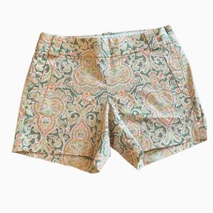 J. Crew Green Muticolor Damask Twill Stretch Shorts